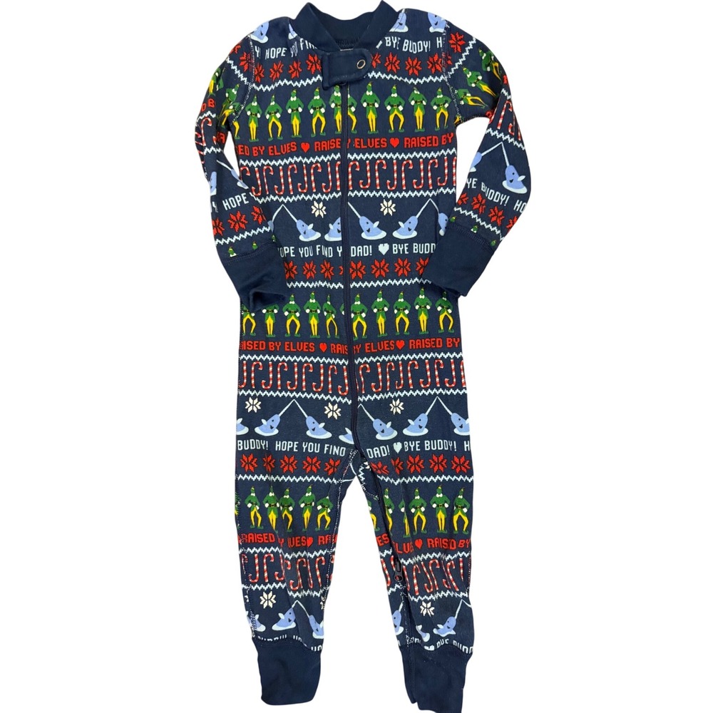 Hanna Andersson Elf Movie Zip Up 18-24M Blue Organic Cotton Fair Isle